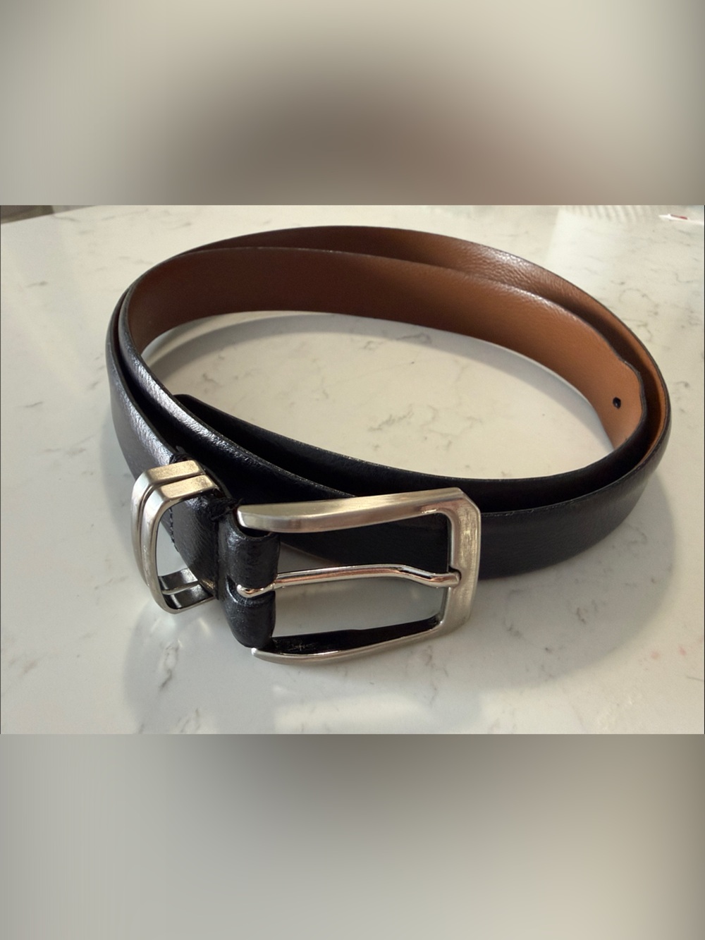 Jos. A. Bank Black Leather Belt with Silver Buckle